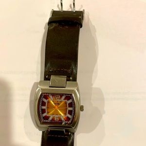 Men’s Mossimo watch - chocolate band, gold/brown sunburst face.